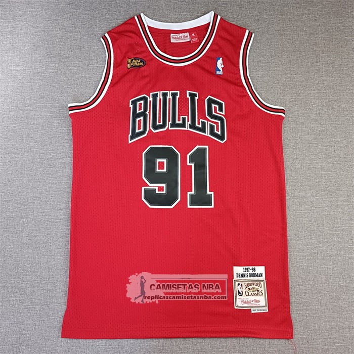 Camiseta Chicago Bulls Dennis Rodman NO 91 Mitchell & Ness 1997-98 NBA Finals Rojo
